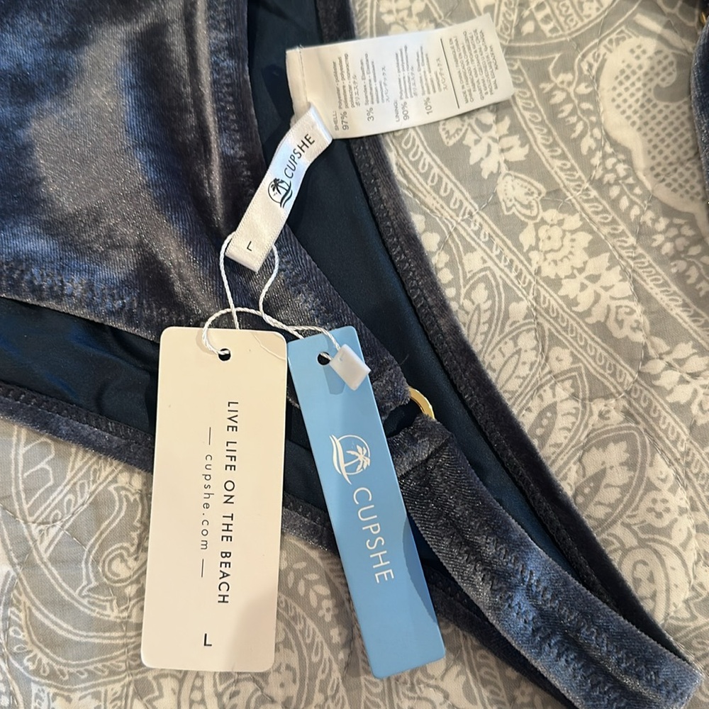 Velvet Shimmery blue-gray Triangle Bikini Set - Picture 6 of 7